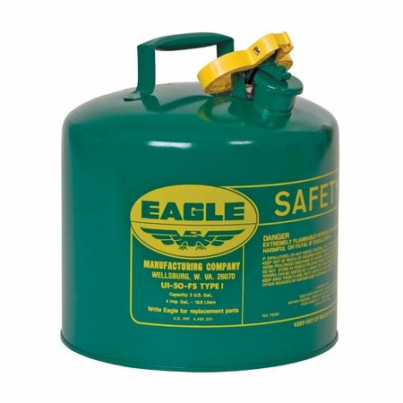 EAGLE SAFETY CANS, Metal - Green Oils or Combustibles, CAPACITY: 5 Gal. UI50SG